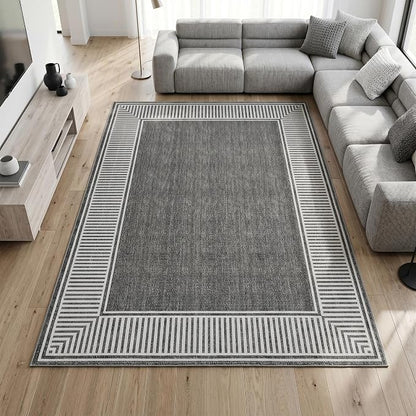 Garvee Living Room Rug 10x13 Washable Modern Bordered Bedroom Rug Grey | Large Non-Shedding Stain-Resistant Foldable Accent Rugs Ultra-Soft Non Slip Low Pile Floor Cover for Nursery Kids Room Office