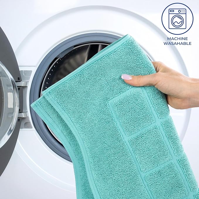 Superior 100% Cotton Bathmat Set, Bath Mats, Bathroom Decor, Shower, Bathtub Essentials, Home Accessories, Small Washable Rug, No Backing, Heavyweight, Nora Collection, Set of 2, 22" x 35", Turquoise