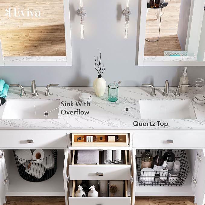 Artemis 60 in. White Double Sink Bath Vanity with Engineered Top and Undermount Porcelain Sinks