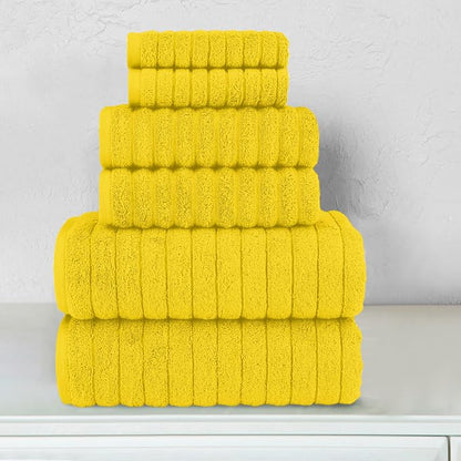 Elegant Comfort 100% Turkish Cotton Corduroy Ribbed Luxury Bath Towels 6-Piece Set, Premium Feel - Quick Dry, Highly Absorbent, Contains 2 Bath Towels, 2 Hand Towels, and 2 Washcloths, Yellow