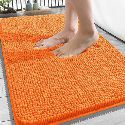 OLANLY Bathroom Rugs 34x21, Extra Soft Absorbent Chenille Bath Rugs | Orange, Quick-Drying Rubber Backing, Machine Washable Bath Mat for Bathroom Floor, Tub and Shower, Home Decor Accessories