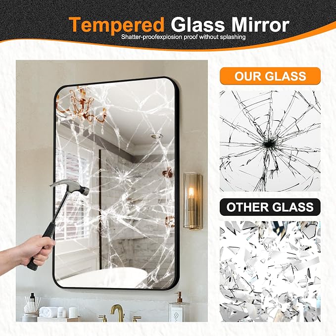 Bathroom Vanity Mirror, Black Framed Mirror for Over Sink, 40x28 | HD glass, distortion-free for makeup and grooming, Sturdy frame, all mounting hardware, hangs horizontal or vertical