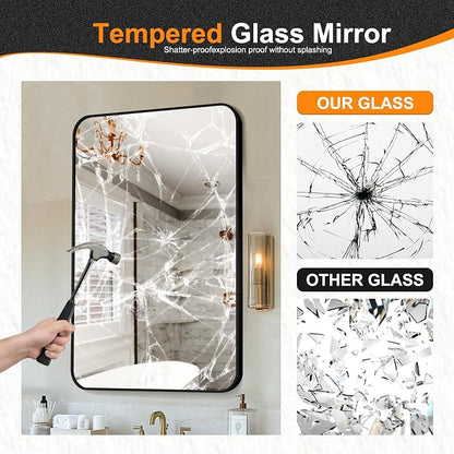 Bathroom Vanity Mirror, Black Framed Mirror for Over Sink, 40x28 | HD glass, distortion-free for makeup and grooming, Sturdy frame, all mounting hardware, hangs horizontal or vertical