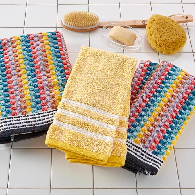 SKL Home Mid-Century Hand Towel Set-2pc, Premium 100% Cotton, Multi | Soft & absorbent, textured jacquard. Spa-level quality. 450 GSM weight. For the bathroom, kitchen, bar or any sink space.