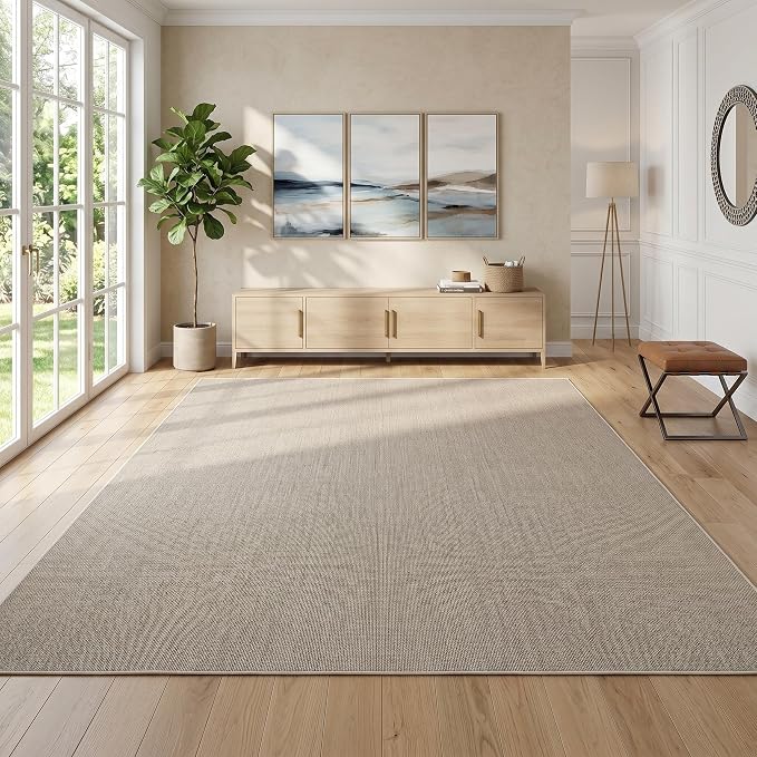 Garvee Woven Textured Area Rug 5x7 Washable Rugs for Living Room Taupe | Non Slip Non-Shedding Bedroom Rug Ultra-Thin Low Pile Carpet Farmhouse Neutral Floor Mat for Nursery Dining Room Office Dorm