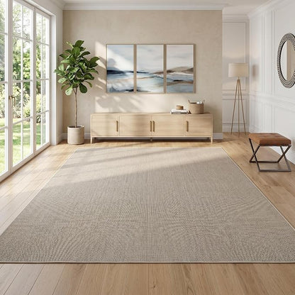 Garvee Woven Textured Area Rug 5x7 Washable Rugs for Living Room Taupe | Non Slip Non-Shedding Bedroom Rug Ultra-Thin Low Pile Carpet Farmhouse Neutral Floor Mat for Nursery Dining Room Office Dorm