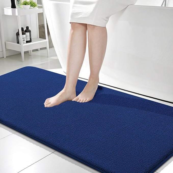 OLANLY Memory Foam Bathroom Runner Rug 59x24, Absorbent Long Bath Mat, Navy | Soft Quick Dry Bath Rugs, Non-Slip Carpet, Machine Washable Mat for Bathroom Floor, Tub and Shower, Home Decor Accessories
