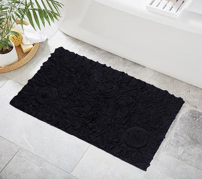 Home Weavers Bell Flower Collection 100% Cotton Tufted Bath Rugs, Extra Soft and Absorbent Bath Rugs, Non-Slip Bath Mats, Machine Washable, Bath Mats for Bathroom Floor, 24"x40" Rectangle, Black