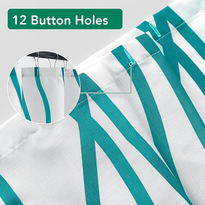 Fabric Modern Extra Long Shower Curtains for Bathroom-Turquoise and White | 72"W x 84"L Textured Faux Linen Luxury Hotel Quality Washable-Abstract Wavy Cloth Bath Curtain-Apartment Minimalist Decor