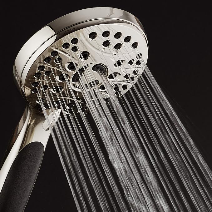 High Pressure 6-setting Luxury Handheld Shower Head – 6 Foot Stainless Steel Hose – Anti Clog Jets – Anti Slip Grip – All Brushed Nickel Finish – Top US Brand – Includes Extra Wall Bracket