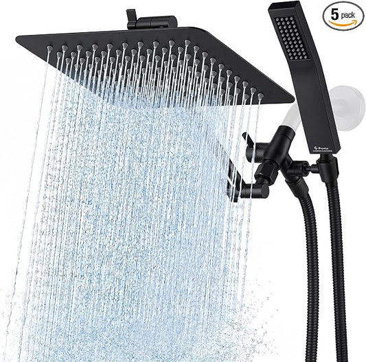 G-Promise All Metal 10" Dual Square Shower Head Combo | Rain Shower Head | Handheld Shower Wand | Adjustable | 3-Way Diverter | 71" Extra Long Hose - A Bathroom Upgrade (Matte Black) | Built to Last, Easy Install, Adjustable Height & Angle for All Heig...