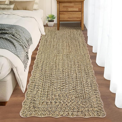 Imitation Braided Collection-Print Hallway Runner Rug 2x6 Non Slip Washable Area Rug, Soft Low Pile Farmhouse Rustic Carpet Foldable Indoor Mat for Laundry Room, Kitchen, Bedroom - Natural