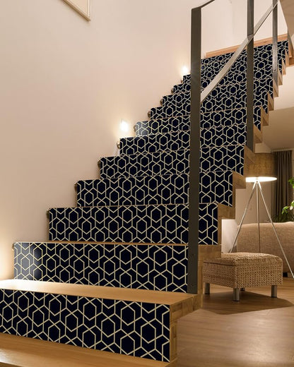 FLFK Rhombic Black and Gold Texture Stair Stickers - Set of 15, Peel and Stick Stair Riser Decals, 39.3"x7.08"