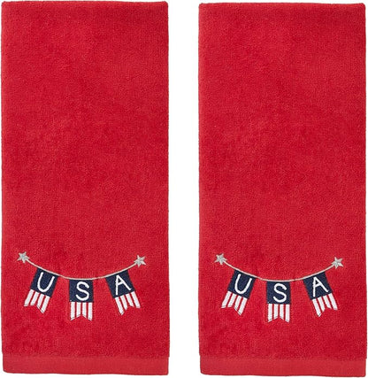 SKL Home USA Banner Hand Towel, (2-Pack), Red | Fun for Memorial Day, 4th of July, Labor Day & all patriotic holidays. For use in the bathroom, kitchen or bar.