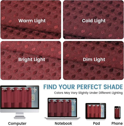 EUTXL Heavyweight Burgundy No Hook Shower Curtain with Snap in Liner,256GSM Waffle Weave Shower Curtains for Bathroom,71W x 74H