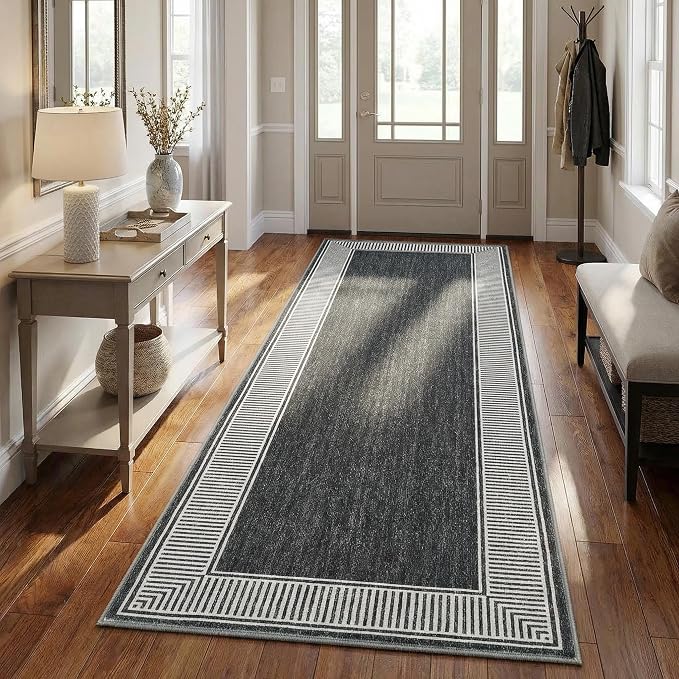 Garvee 2x6 Runner Rug Washable Hallway Runner Rug Non Slip Carpet Black | Foldable Non-Shedding Bordered Design Entryway Rugs Low Pile Stain-Resistant Indoor Soft Rugs for Laundry Kitchen Bathroom