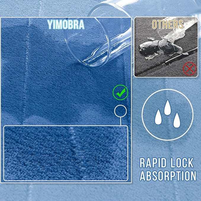 Yimobra Memory Foam Toilet Bath Mat U-Shaped, Soft and Comfortable, Super Water Absorption, Non-Slip, Thick, Machine Wash and Easier to Dry for Bathroom Commode Contour Rug, 24 X 20 Inches, Blue