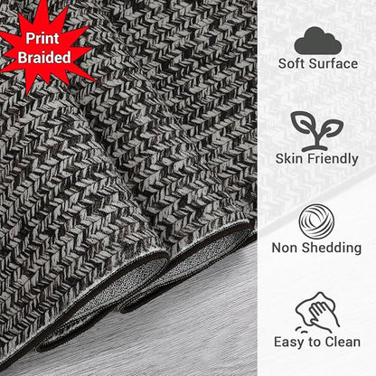 Washable Area Rugs 9x12 Rug Living Room Rug Modern Rugs for Bedroom Blue Geometric Soft Large Area Rug Non Slip Throw Rugs Stain Resistant Carpet for Nursery Dining Room 9'x12' Black/Grey