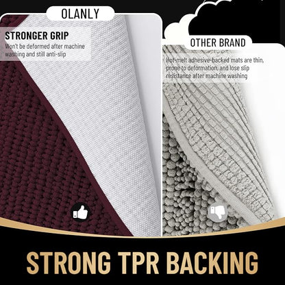 OLANLY Thick Chenille Absorbent Bathroom Rugs Mat 36x24, Black Cherry | Soft Bath Rugs, Rubber Backing, Machine Wash Dry, Bath Mats for Bathroom, Tub and Shower, Home Decor Accessories