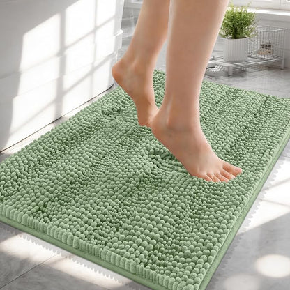 OLANLY Thick Small Bathroom Rugs 24x16, Soft Chenille Bath Rugs, Sage Green | Rubber Backing, Machine Wash, Extra Absorbent Striped Bath Mats for Bathroom Floor, Tub and Shower, Home Decor Accessories