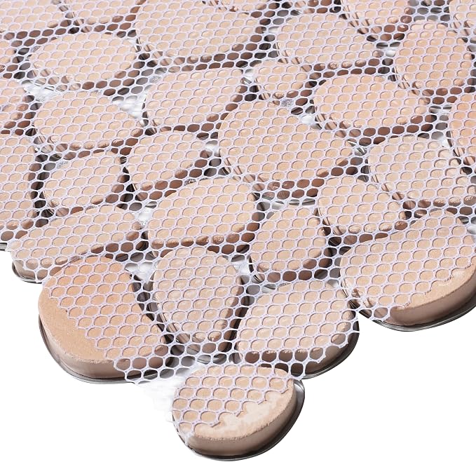 Metal Pebble Mosaic Tiles, 5 Sheets Stainless Steel Backsplash Tile Mesh Mounted, Silver Metal Tile for Kitchen Bath Backsplash Shower Floor