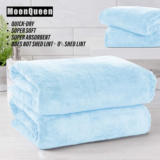 MOONQUEEN 2 Pack Premium Bath Towel Set - Quick Drying - Microfiber Coral Velvet Highly Absorbent Towels - Multipurpose Use as Bath Fitness, Bathroom, Shower, Sports, Yoga Towel (Aquamarine)