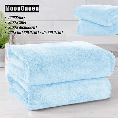 MOONQUEEN 2 Pack Premium Bath Towel Set - Quick Drying - Microfiber Coral Velvet Highly Absorbent Towels - Multipurpose Use as Bath Fitness, Bathroom, Shower, Sports, Yoga Towel (Aquamarine)