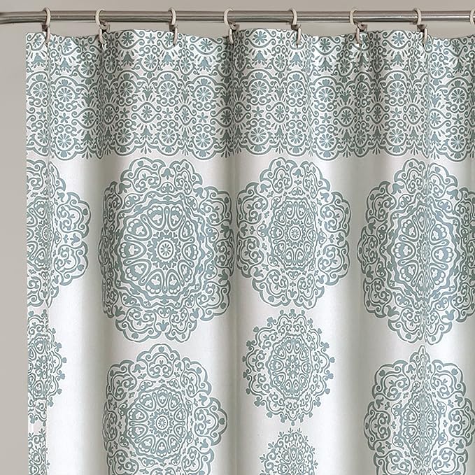 Lush Decor Stripe Medallion Shower Curtain-Fabric Mandala Bohemian Damask Print Design, 72" x 72", Blue