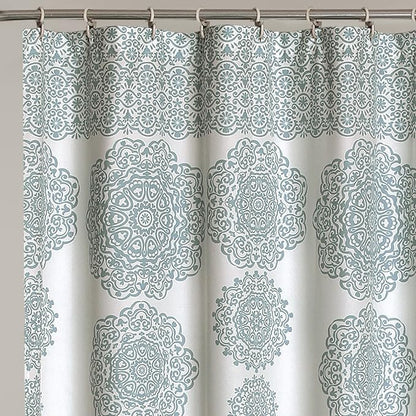 Lush Decor Stripe Medallion Shower Curtain-Fabric Mandala Bohemian Damask Print Design, 72" x 72", Blue