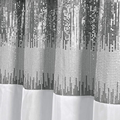 Lush Decor Night Sky Shower Curtain, Single, 72" W x 72" L, Gray & White - Sequin Shower Curtain - Sparkly Color Block Bath Curtain - Modern Glam Bathroom Decor