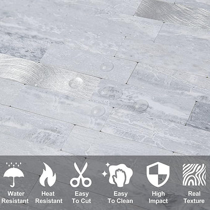 DICOFUN 10-Sheets Peel and Stick Backsplash Wall Tile, Faxu Stone PVC Mixed Metal Kitchen Backsplash Peel and Stick in Light Grey