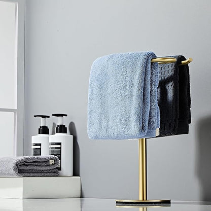 Gold Hand Towel Holder Stand,13 Inch Free-Standing Towel Rack, SUS304 Stainless Steel Towel Bar Rack Stand, Tower Bar for Bathroom Kitchen Vanity Countertop…