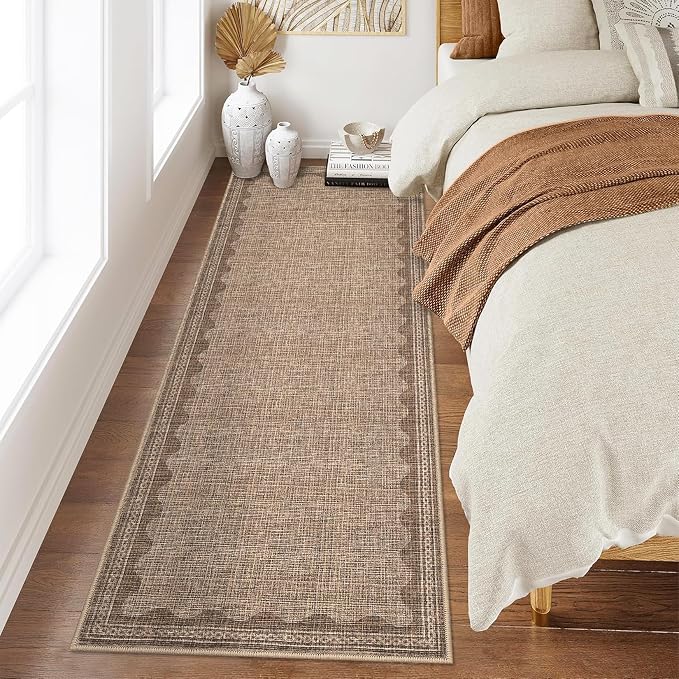 Garvee 2x6 Runner Rug Washable Hallway Runner Rug Bordered Rugs Coffee | Soft Touch Non Slip Non-Shedding Low Pile Stain-Resistant Foldable Long Indoor Carpet for Entryway Laundry Kitchen Bathroom