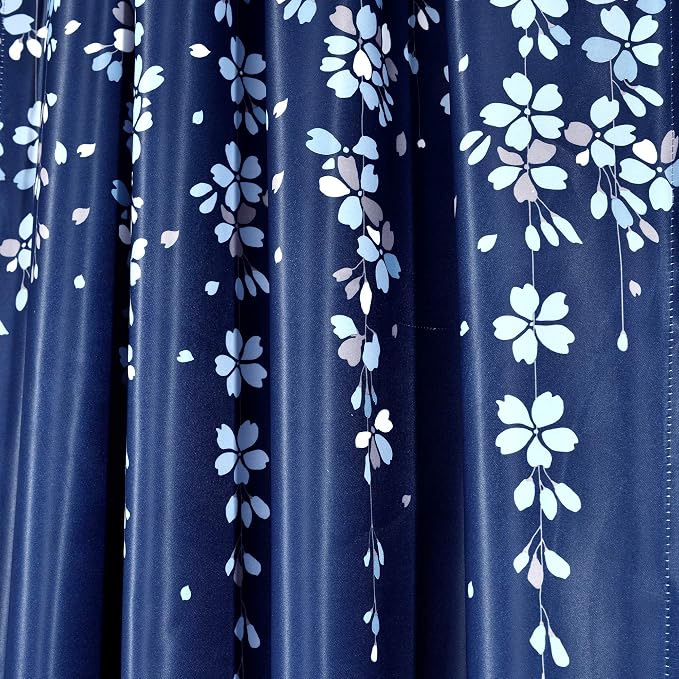 Lush Decor Weeping Flower Light Filtering Window Curtain Panels, Pair, 52" W x 63" L + 2" Header, Navy - Charming Modern Floral Curtains for Living Room, Dining Room, & Bedroom (Pack of 8)