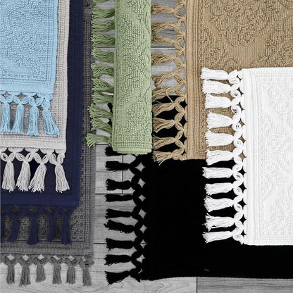 Jean Pierre – Ricardo Bath Mats, Set of 2 Woven Fringe Bathroom Rugs, 100% Cotton, Premium Bathroom Decor - Measures 17" x 31" and 21” x 41”- Light Blue