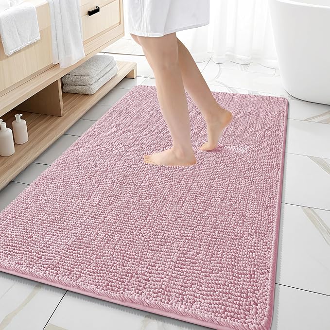 OLANLY Large Bathroom Rugs 59x35, Extra Soft Absorbent Chenille Bath Rugs | Dusty Rose, Quick-Drying Rubber Backing, Machine Washable Bath Mat for Bathroom Floor, Tub and Shower, Home Decor Accessories