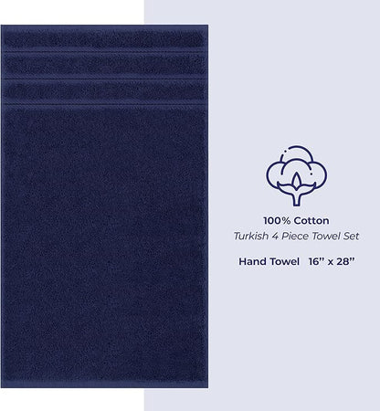 American Soft Linen Luxury Hand Towels for Bathroom, 600 GSM Heawy Weight 16x28 Size 100% Cotton Turkish 4 Piece Hand Face Towel Set, Navy Blue Hand Towels