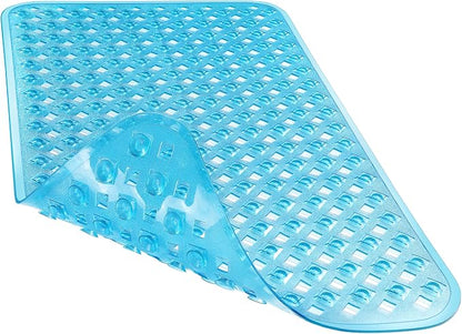 Yimobra Bathtub Mat Non Slip, Super Strong Suction Cups, 28"X16" Long Shower Mat with Drain Holes, Machine Washable Fast Draining Bath Mats, Bathroom Essentials,Clear Blue