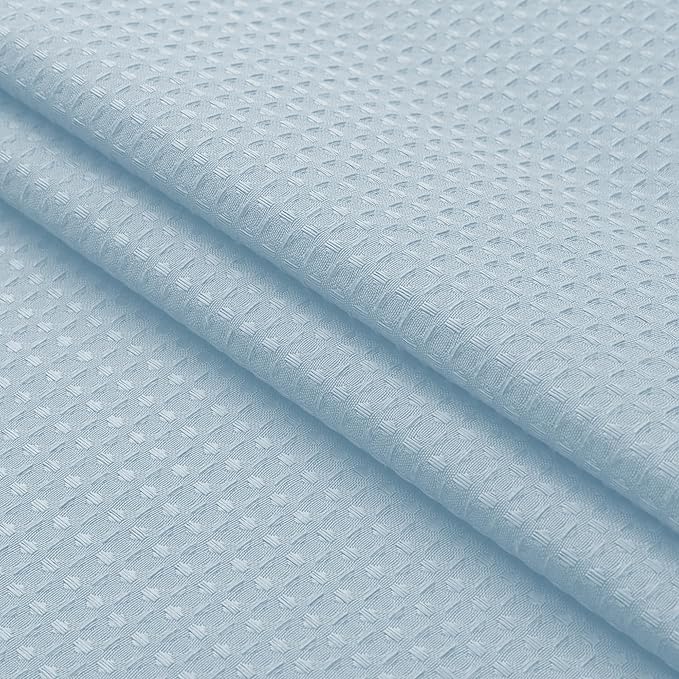 OVZME Extra Long Shower Curtain Set- 96 Inch Long Waffle Weave Heavy Duty Fabric Shower Curtains for Bathroom, Luxury Heavy Duty Thick Cloth Shower Curtain with 12 Plastic Hooks, 72Wx96L, Glacier Blue