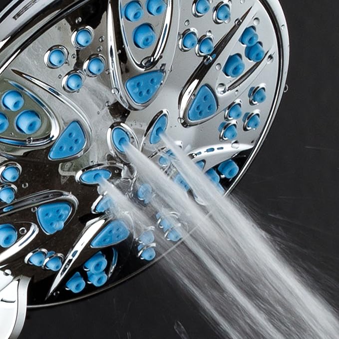 AquaDance Antimicrobial – Anti-Clog High-Pressure 6-Setting Head with Microban Nozzle Protection from Growth of Mold, Mildew & Bacteria for Stronger Shower 4", Aqua Blue Jets – 1.8 GPM