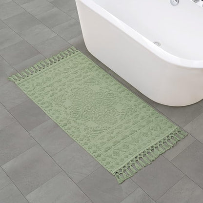 French Connection Nellore Bath Rugs, Woven and Beaded Bath Mats, Durable and Thick Bath Mats for Bathroom and Shower Rugs, 26" x 49", Sage Green