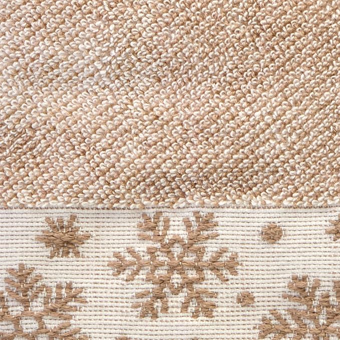 SKL Home Christmas/Winter Heather Snowflake Bath Towel, 100% Cotton, Tan | 100% Cotton. 500 GSM. Plush & absorbent jacquard. Great for holiday gifting.