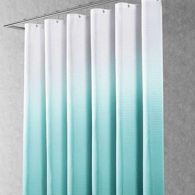Shower Curtain 72 inches Long 6FT for Bathroom 1 Panel Aqua Blue | Ombre Waffle, Shower Curtains with Hook, Water Repellent, Boho Farmhouse, Simple Modern Bath Decor, 72x72
