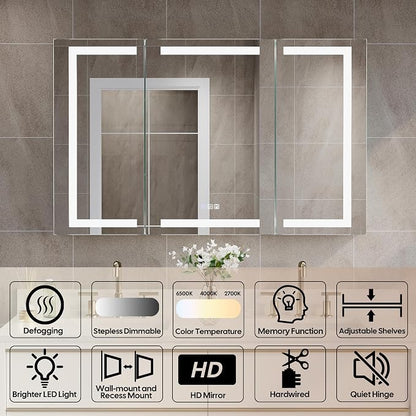 WELLFOR 48" X 30" Bathroom LED Medicine Cabinet with Mirror, Medicine Cabinet with Lights, Bathroom Mirror with Storage, Dimmer, Defogger, Outlets & USB Ports, Lighted Mirror Cabinet