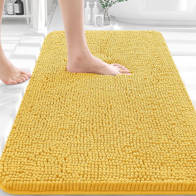 OLANLY Bathroom Rugs 30x20, Extra Soft Absorbent Chenille Bath Rugs | Yellow, Quick-Drying Rubber Backing, Machine Washable Bath Mat for Bathroom Floor, Tub and Shower, Home Decor Accessories