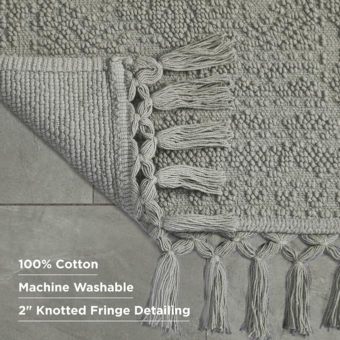 French Connection Nellore Bath Rugs, Woven and Beaded Bath Mats, Durable and Thick Bath Mats for Bathroom and Shower Rugs, 24" x 64", Medium Grey