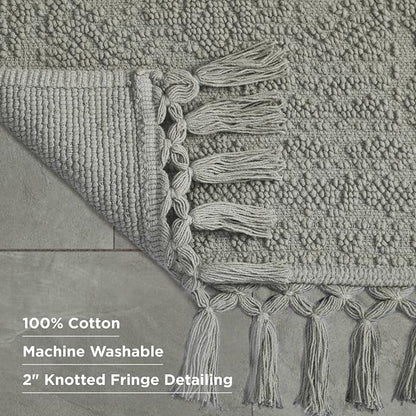 French Connection Nellore Bath Rugs, Woven and Beaded Bath Mats, Durable and Thick Bath Mats for Bathroom and Shower Rugs, 26" x 49", Medium Grey
