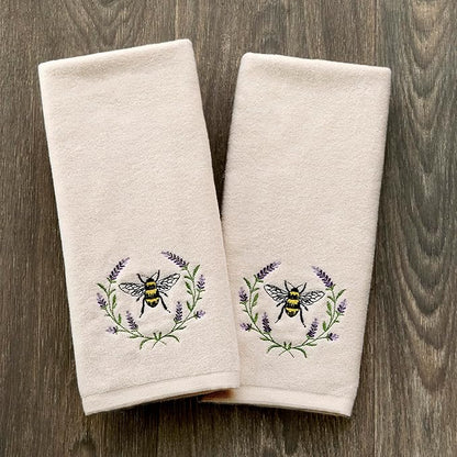 SKL Home Bee Lavender Hand Towel Set-2pc, 100% Cotton, Embroidered, Natural | Soft, decorative velour. For use in the bathroom, kitchen or bar & makes a great gift.