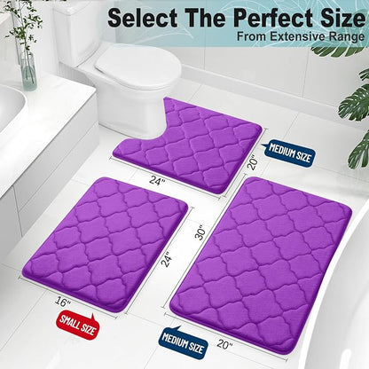 OLANLY Memory Foam Bath Mat Rug 24x16, Ultra Soft and Absorbent Bathroom Rugs, Non-Slip, Comfortable, Machine Washable Bath Carpet for Bathroom Floor, Tub, Shower and Home Decor Accessories, Purple