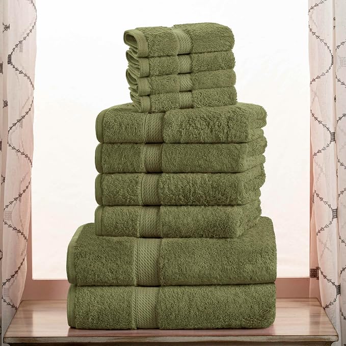 Superior Egyptian Cotton Plush Absorbent, 10 Piece Set, Forest Green | Quick Dry, Soft Luxury Towel Set, Bath Essentials, Guest Bath, Spa, 2 Bath, 4 Hand, 4 Face Towels, Madeline Towels